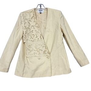 Vintage Kasper For A.S.L. Blazer Jacket Womens 8 Beige Cutwork Floral‎ 80s